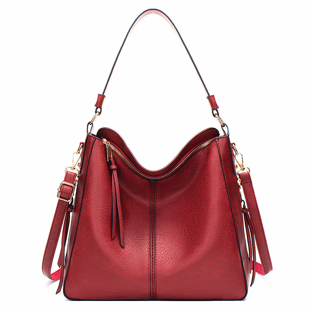 Red Womens Soft PU Leather Hobo Bag - Large Casual Tote Handbag with Adjustable Crossbody Strap V888-ELOSUNG32975