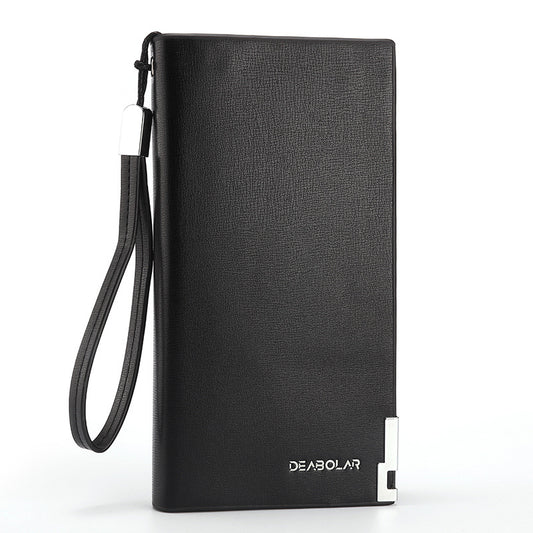 Black Men's Business Casual Long Wallet Clutch - PU Leather Large Capacity Phone & Card Holder with Wrist V888-ELOSUNG32976