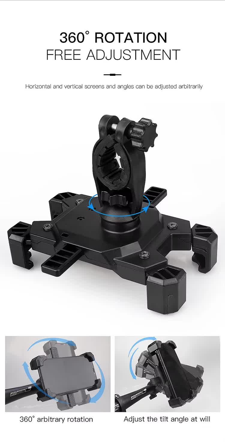 Black Secure Grip Bike Phone Mount - Adjustable 360 Rotation Bicycle Handlebar Holder, Universal Cradle for V888-ELOSUNG32979