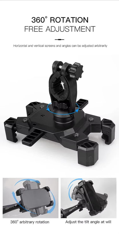 Black Secure Grip Bike Phone Mount - Adjustable 360 Rotation Bicycle Handlebar Holder, Universal Cradle for V888-ELOSUNG32979