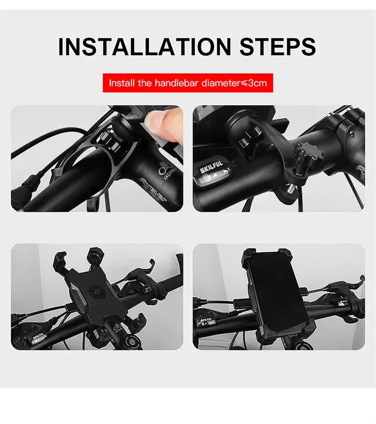 Black Secure Grip Bike Phone Mount - Adjustable 360 Rotation Bicycle Handlebar Holder, Universal Cradle for V888-ELOSUNG32979