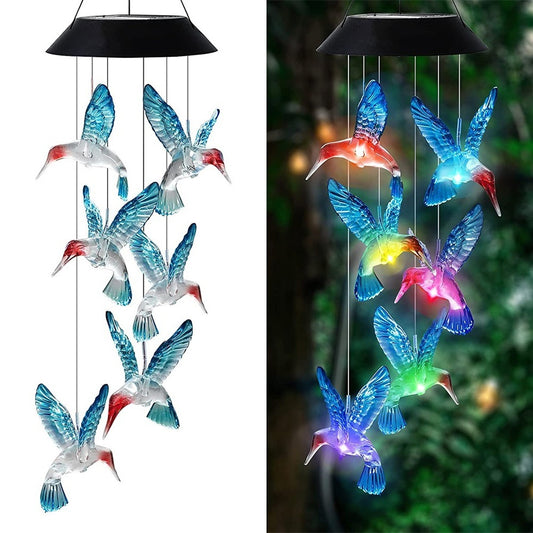 Blue Solar Powered Hummingbird Wind Chime(Without bell) - Color-Changing LED Hanging Garden Light Outdoor V888-ELOSUNG32988