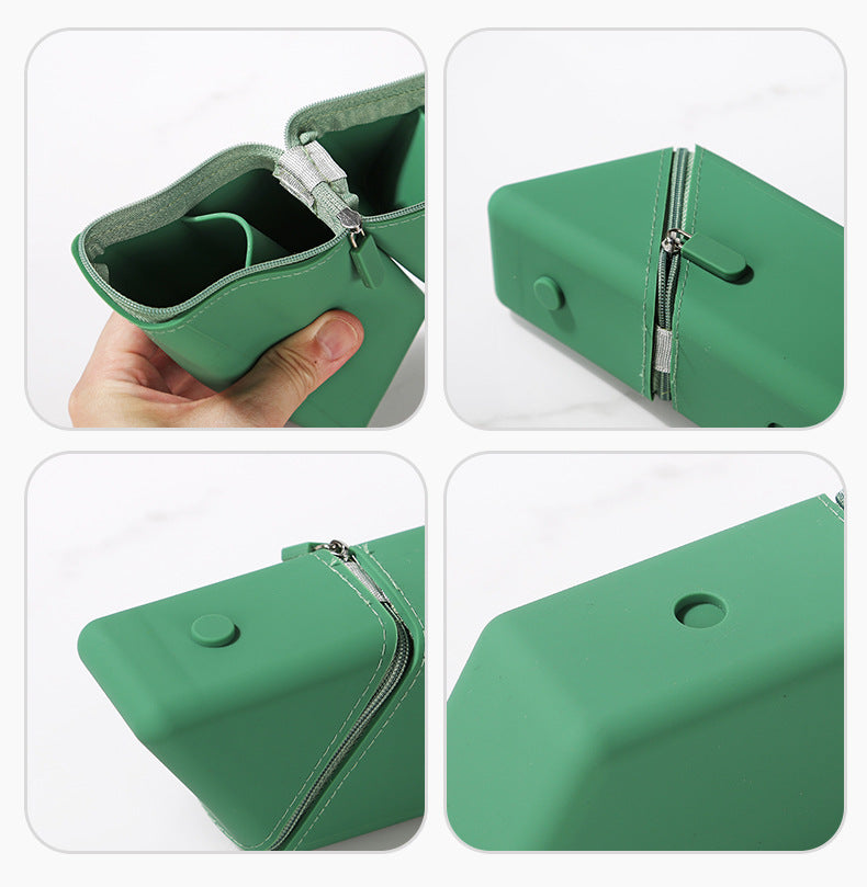 Green Transforming Silicone Pencil Case - Stand-Up Pen Holder & Stationery Organizer V888-ELOSUNG32997