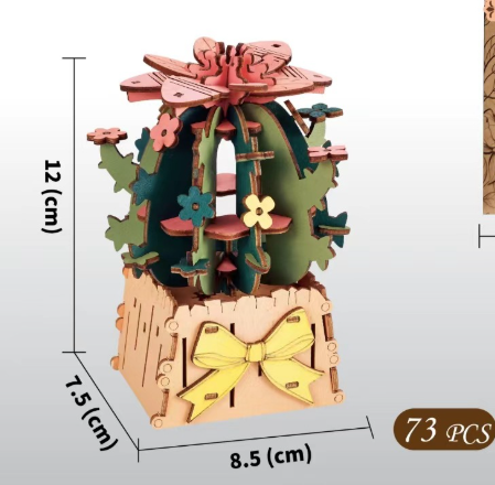 DIY 3D Wooden Cactus Puzzle Toy - Colorful Kids' Craft Set V888-ELOSUNG33044
