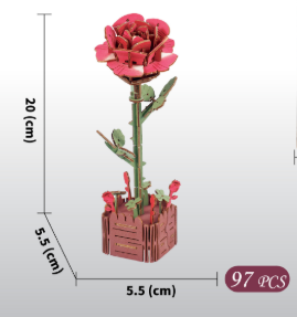 Red Rose DIY 3D Wooden Flower Puzzle Toy - Educational Kids' Assembly Set V888-ELOSUNG33045