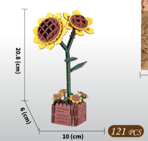 Sunflower DIY 3D Wooden Flower Puzzle Toy - Educational Kids' Assembly Set V888-ELOSUNG33050
