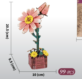 Daisy DIY 3D Wooden Flower Puzzle Toy - Educational Kids' Assembly Set V888-ELOSUNG33051
