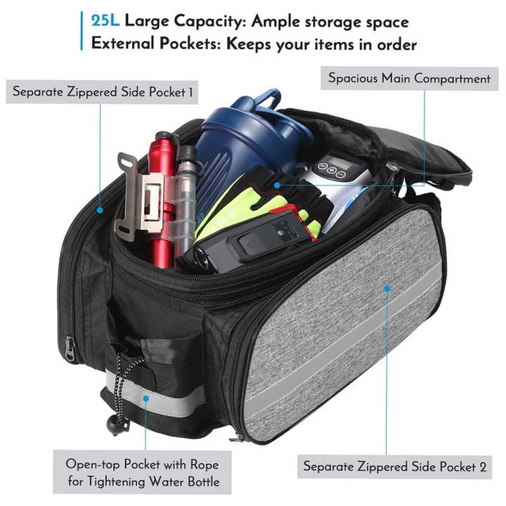 Insulated Bike Rear Rack Bag - Waterproof Storage Bag with Soft PE Padding for Cycling V888-ELOSUNG33052