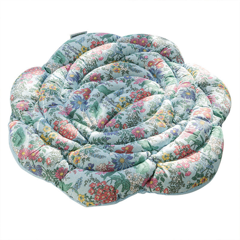 Blue Rose Pattern Pure Cotton Chair Cushion - Thickened 50x50cm Office Sofa Pad V888-ELOSUNG33053