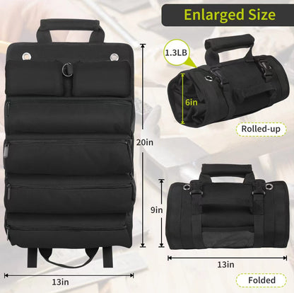 Black Heavy-Duty Tool Organizer Roll with Detachable Pouches V888-ELOSUNG33064