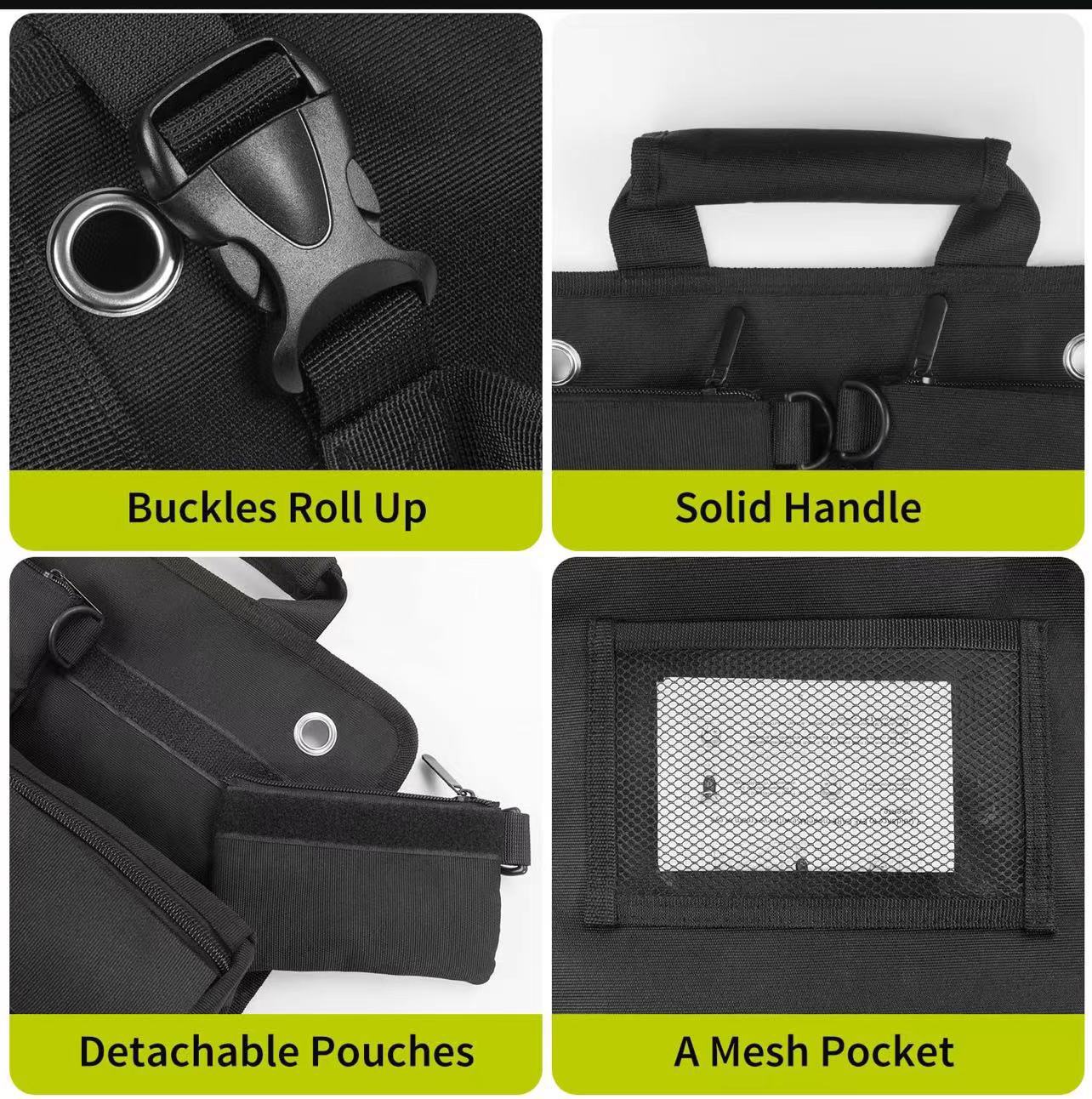 Black Heavy-Duty Tool Organizer Roll with Detachable Pouches V888-ELOSUNG33064