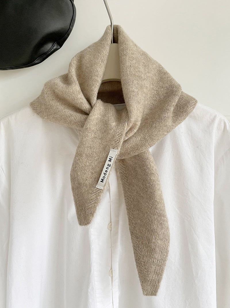 Light Khaki Chic Wool Blend Knit Triangle Scarf - Versatile & Warm Fashion Accessory - 105 x 35cm V888-ELOSUNG33075