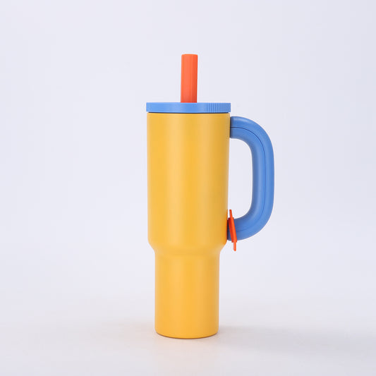 Yellow-blue 40oz Macron Stainless Steel Insulated Tumbler with Handle and Straw - 14.8 x 10.5 x 28 cm Large V888-ELOSUNG33076