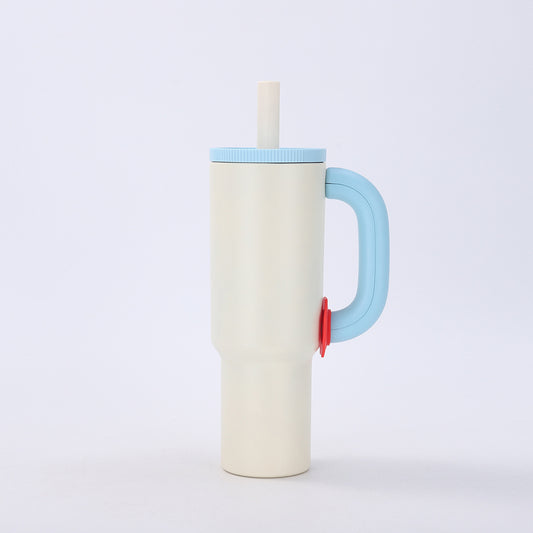 White-blue 40oz Macron Stainless Steel Insulated Tumbler with Handle and Straw - 14.8 x 10.5 x 28 cm Large V888-ELOSUNG33077