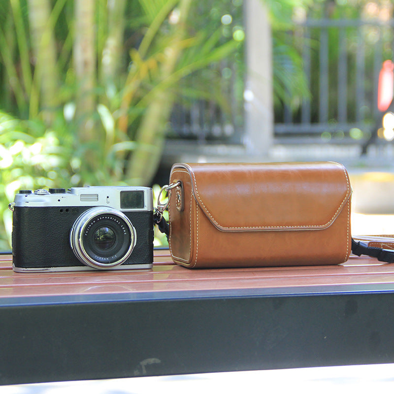 Light Brown PU Leather Camera Bag for Fujifilm X Canon G Olympus PEN - Compact Vintage Design V888-ELOSUNG33081