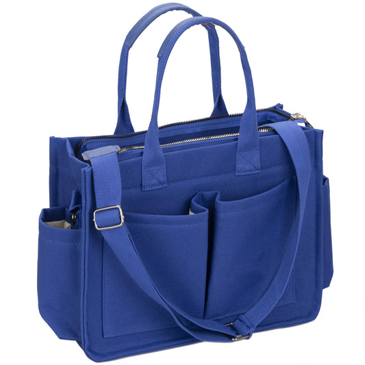 Blue Stylish Women's Large Canvas Tote Bag - 15.3in Laptop Mommy Bag with Crossbody Strap V888-ELOSUNG33088