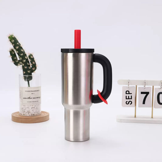 Steel Color 40oz Macron Stainless Steel Insulated Tumbler with Handle and Straw - 14.8 x 10.5 x 28 cm Large V888-ELOSUNG33093