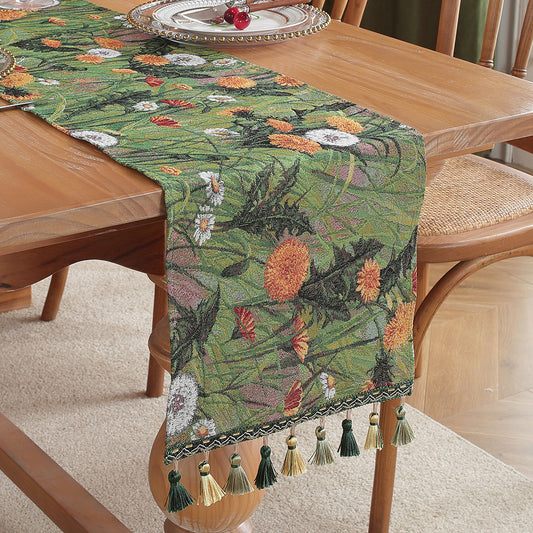 Green Taraxacum Mongolicum American Retro Jacquard Embroidered Table Runner - Light Luxury Table Mat 30cm x V888-ELOSUNG33102