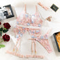 S Pink Sexy Sheer Floral Embroidery Lingerie Set - Open-Butt Shapewear Five-Piece Set V888-ELOSUNG33132