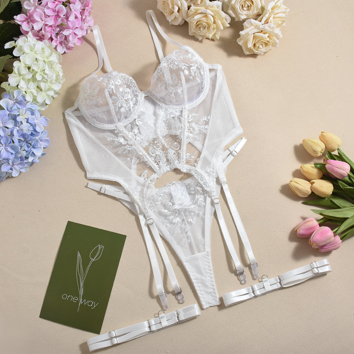 L White 3-Piece Embroidered Lace Lingerie Set with Boned Corset - Seductive Elegance V888-ELOSUNG33138