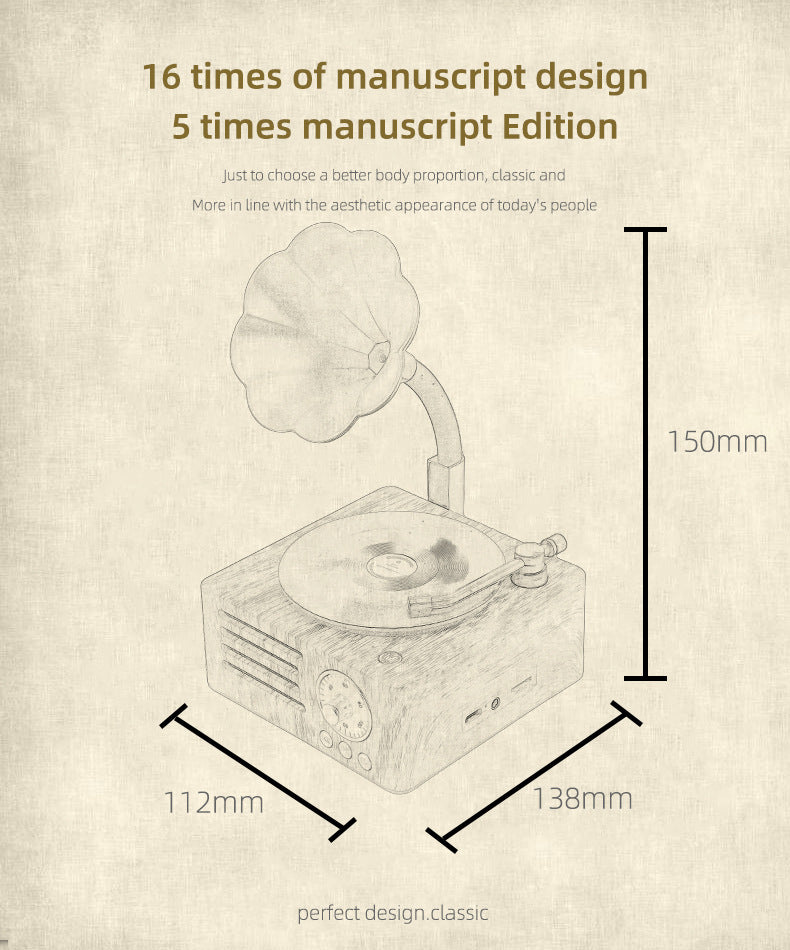 Vintage Gramophone Bluetooth Speaker - Retro Wireless Music Player with Classic Design V888-ELOSUNG33148