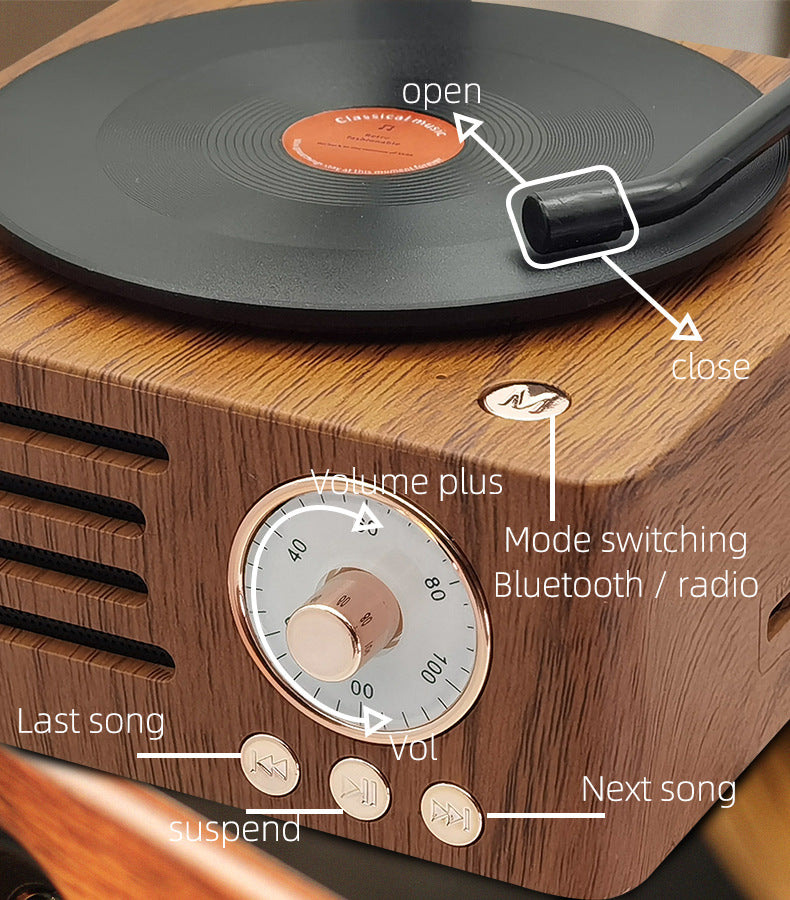 Vintage Gramophone Bluetooth Speaker - Retro Wireless Music Player with Classic Design V888-ELOSUNG33148