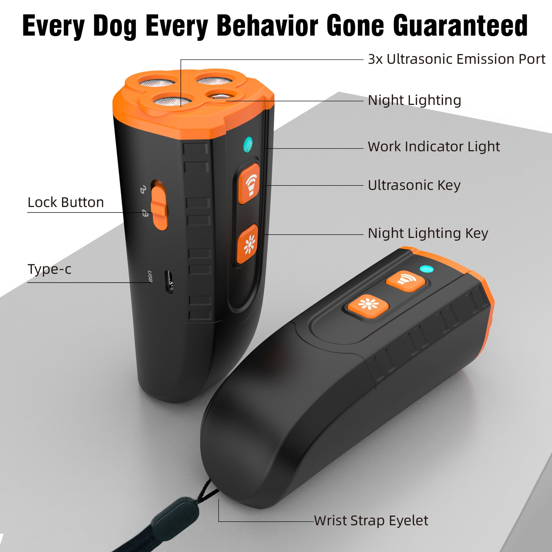 Portable 3-Core Ultrasonic Dog Repeller - High-Power Bark Control with Flash V888-ELOSUNG33149