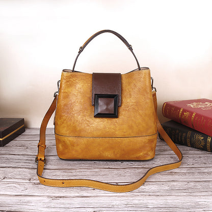 Vintage Yellow Leather Handbag - Elegant Multi-Functional Design V888-ELOSUNG33157