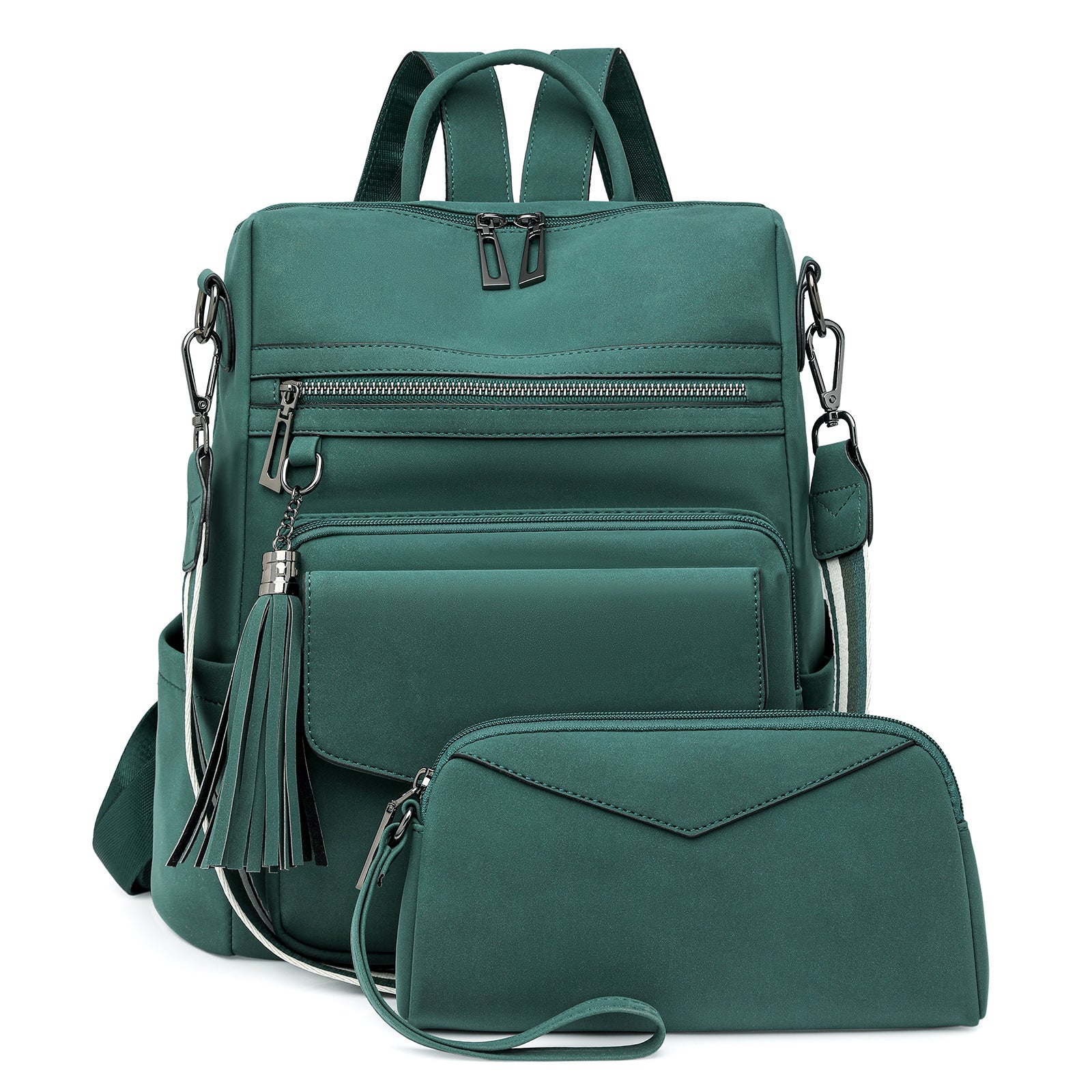 Green Women's Retro PU Leather Backpack - Dual-Color Tassel Design, Winter High-End Style V888-ELOSUNG33183