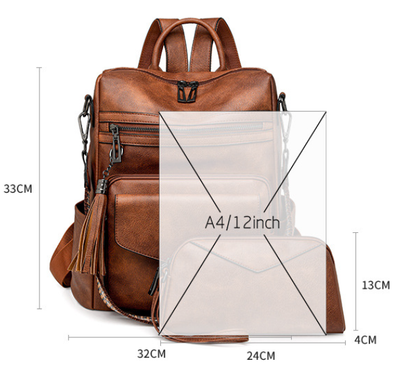 Green Women's Retro PU Leather Backpack - Dual-Color Tassel Design, Winter High-End Style V888-ELOSUNG33183