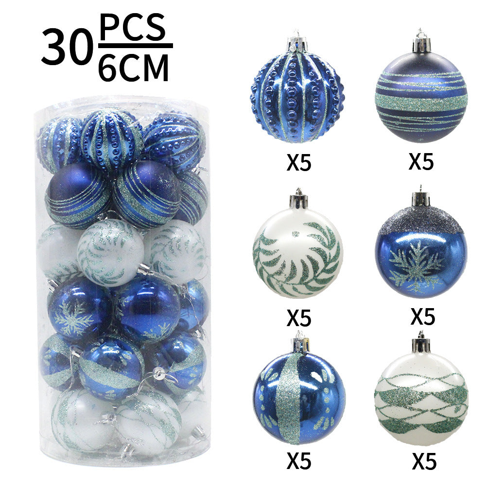Blue 30-Piece 6cm Electroplated Christmas Baubles - Hand-Painted Tree Ornaments V888-ELOSUNG33189