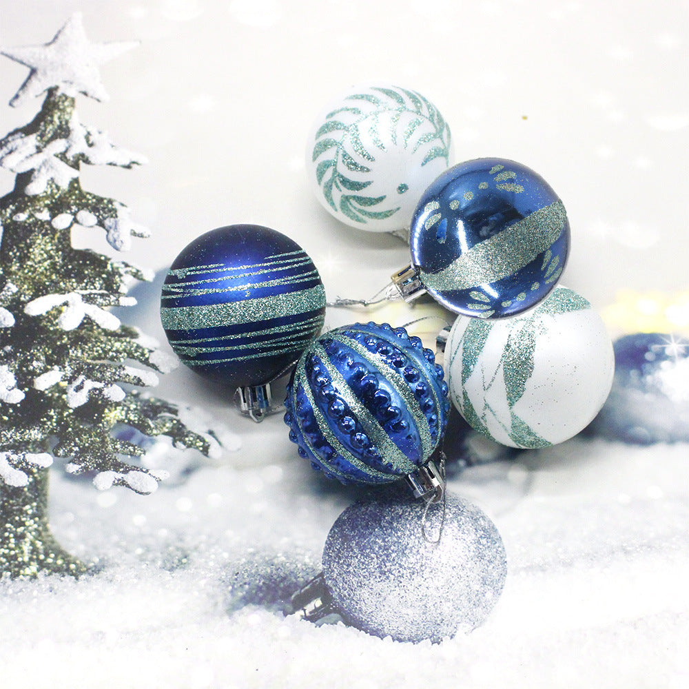 Blue 30-Piece 6cm Electroplated Christmas Baubles - Hand-Painted Tree Ornaments V888-ELOSUNG33189