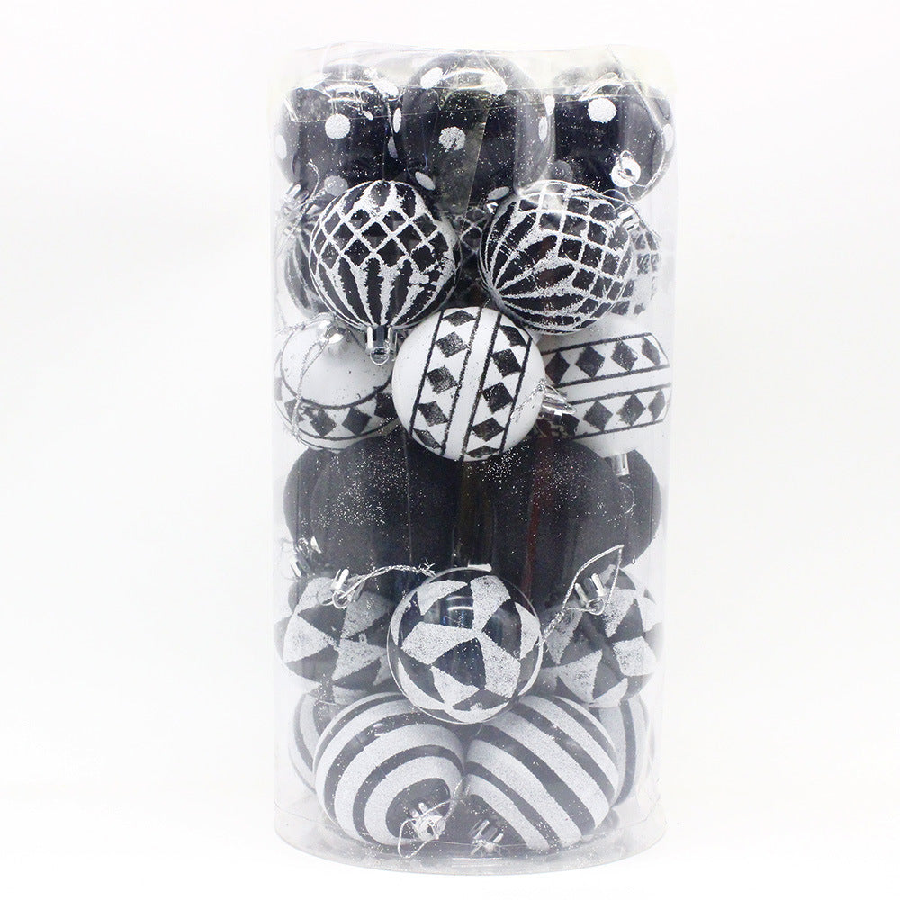 Black-white 30-Piece 6cm Electroplated Christmas Baubles - Hand-Painted Tree Ornaments V888-ELOSUNG33190