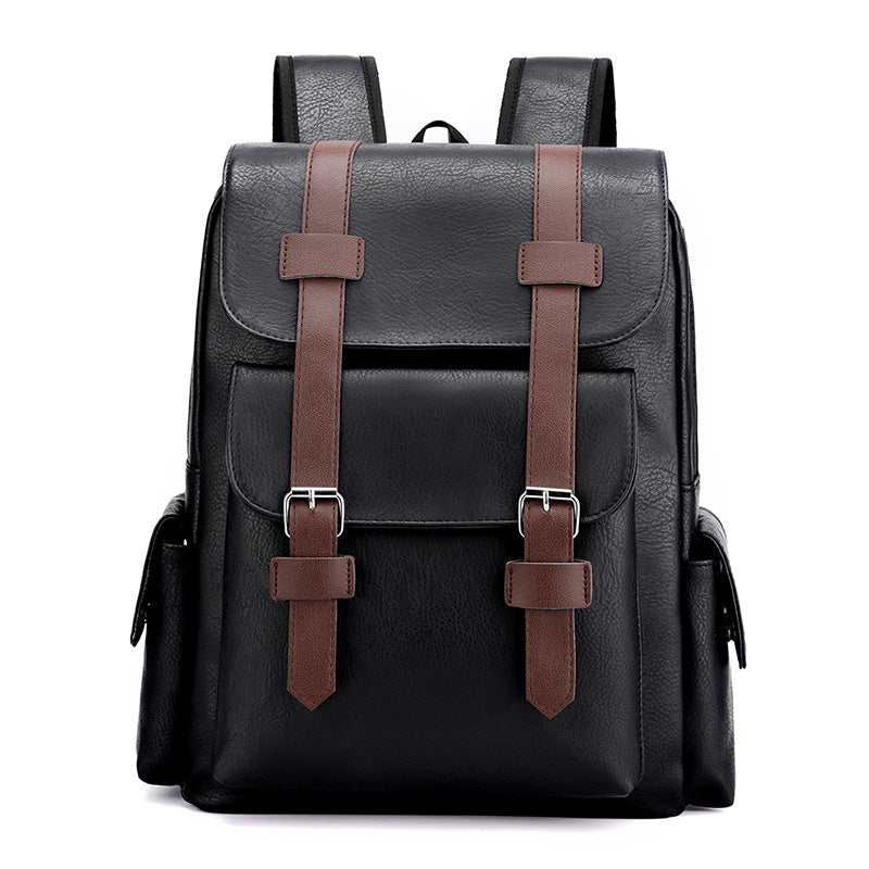 Black Large-Capacity PU Leather Backpack - Stylish Business & Travel Companion V888-ELOSUNG33200