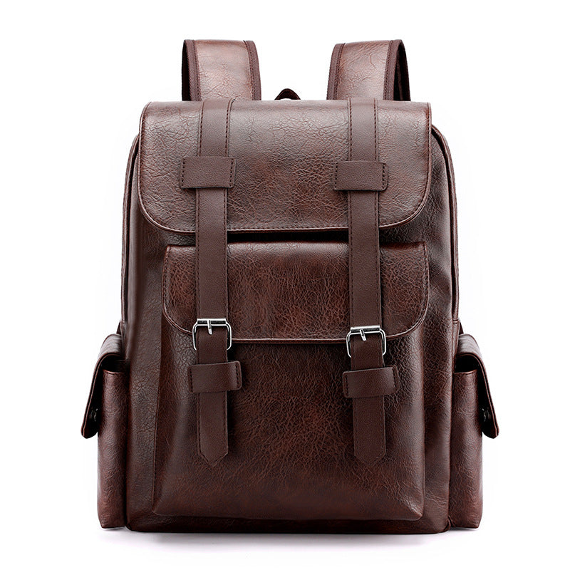 Dark Brown Large-Capacity PU Leather Backpack - Stylish Business & Travel Companion V888-ELOSUNG33201