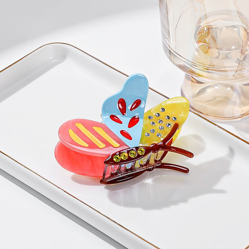 Yellow-pink-blue Stylish 3-Piece Butterfly Acetate Hair Clip Set V888-ELOSUNG33223