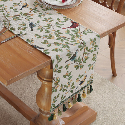 Magpie American Retro Jacquard Embroidered Table Runner - Light Luxury Table Mat 30cm x 180cm with Tassels V888-ELOSUNG33238