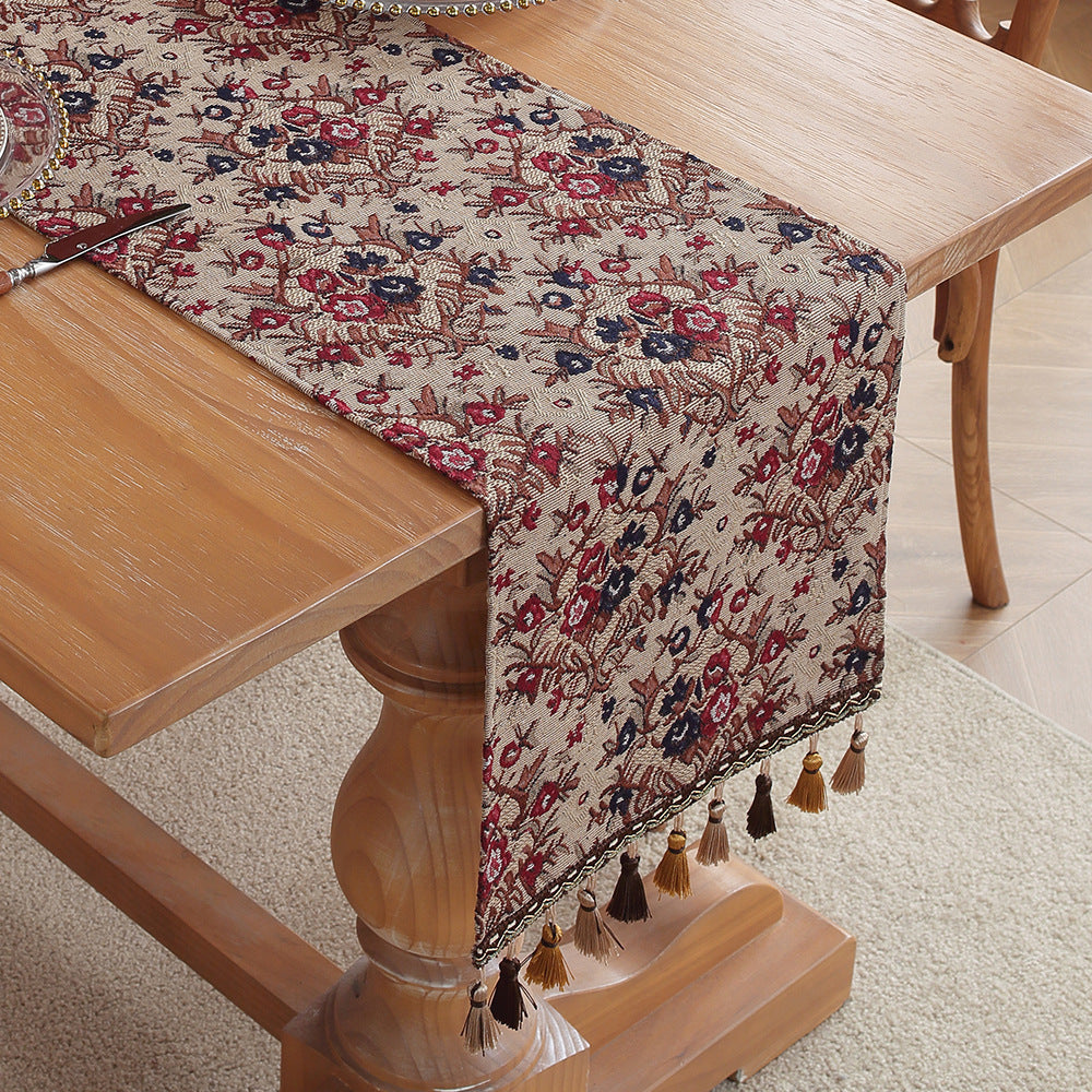 Jacquard Plum American Retro Jacquard Embroidered Table Runner - Light Luxury Table Mat 30cm x 180cm with V888-ELOSUNG33242