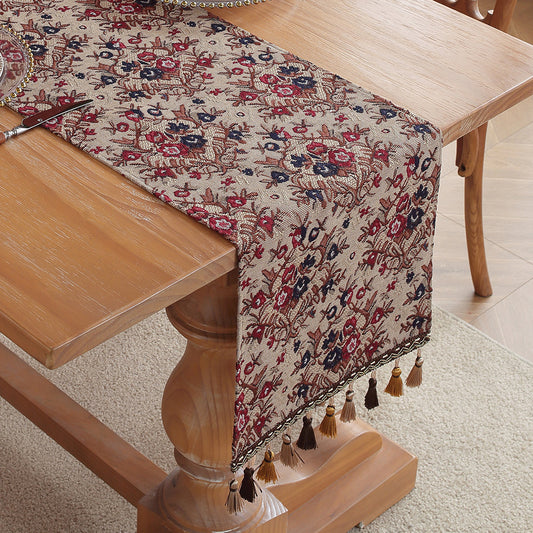 Jacquard Plum American Retro Jacquard Embroidered Table Runner - Light Luxury Table Mat 30cm x 180cm with V888-ELOSUNG33242