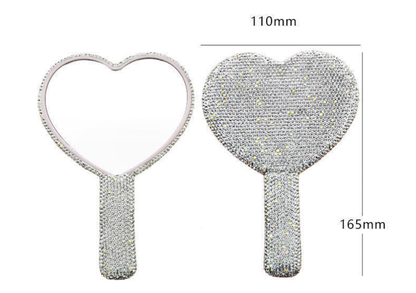 2PCS Pink-white Glamorous Diamond-Encrusted Heart Handheld Mirror - Luxe High-Definition Makeup Essential V888-ELOSUNG33244