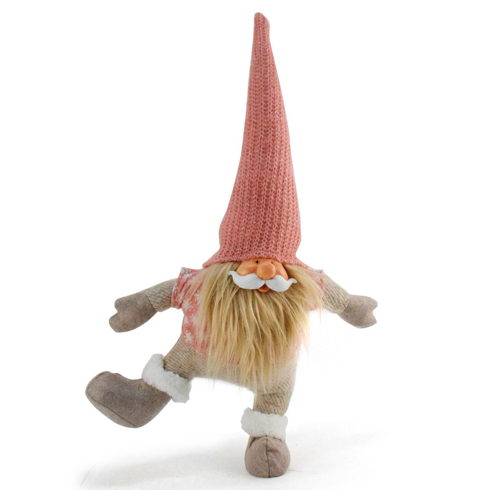 Pink Hat One-Legged Standing Christmas Gnome - Santa & Rudolph Plush Faceless Dwarf Figurine V888-ELOSUNG33263