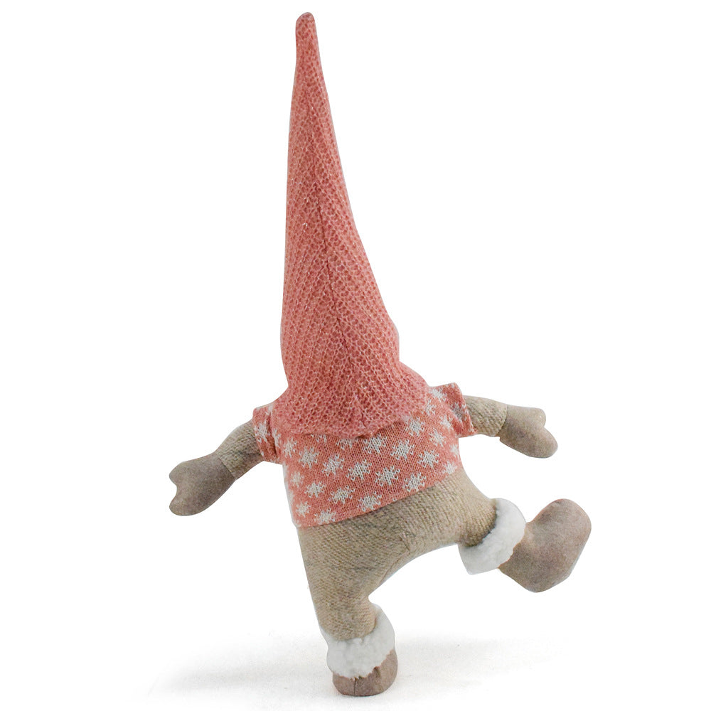Pink Hat One-Legged Standing Christmas Gnome - Santa & Rudolph Plush Faceless Dwarf Figurine V888-ELOSUNG33263