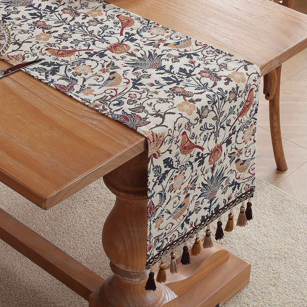 Jacquard Magpie American Retro Jacquard Embroidered Table Runner - Light Luxury Table Mat 30cm x 180cm with V888-ELOSUNG33281