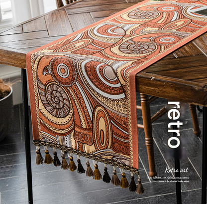 Retro American Retro Jacquard Embroidered Table Runner - Light Luxury Table Mat 30cm x 180cm with Tassels V888-ELOSUNG33285