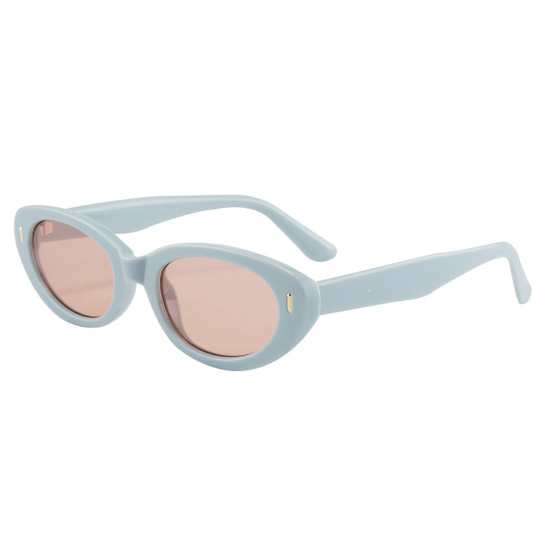 2PCS Pink Blue Retro Oval Cat-Eye Sunglasses - Chic Influencer-Style Shades V888-ELOSUNG33296