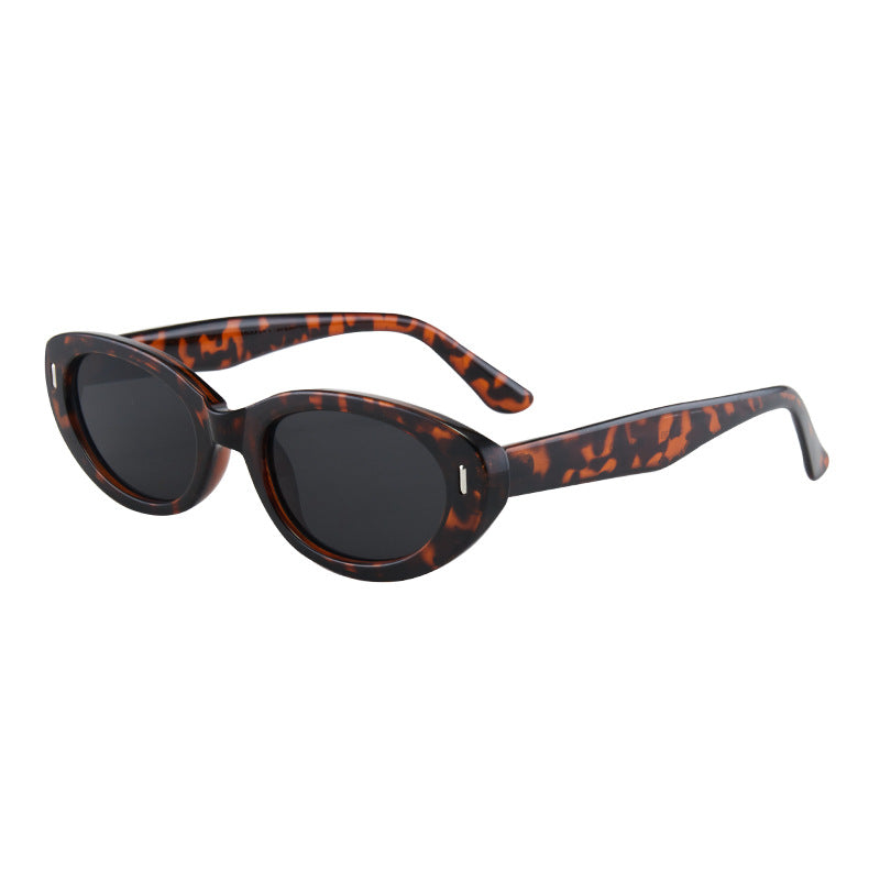 2PCS Leopard Gray Retro Oval Cat-Eye Sunglasses - Chic Influencer-Style Shades V888-ELOSUNG33297