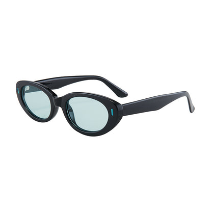 2PCS Black Green Texture Retro Oval Cat-Eye Sunglasses - Chic Influencer-Style Shades V888-ELOSUNG33300