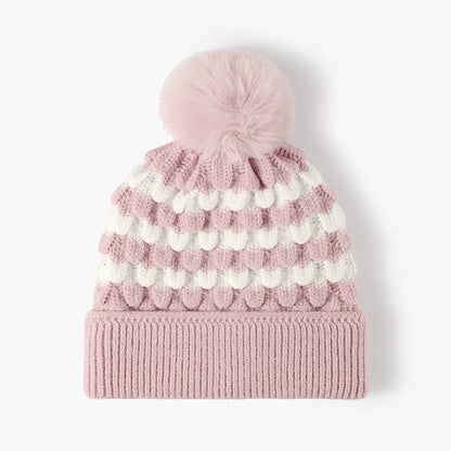 2-PCS Pink Stylish Two-Tone Pom-Pom Ear Warmer Knit Hat - Lined for Women V888-ELOSUNG33301