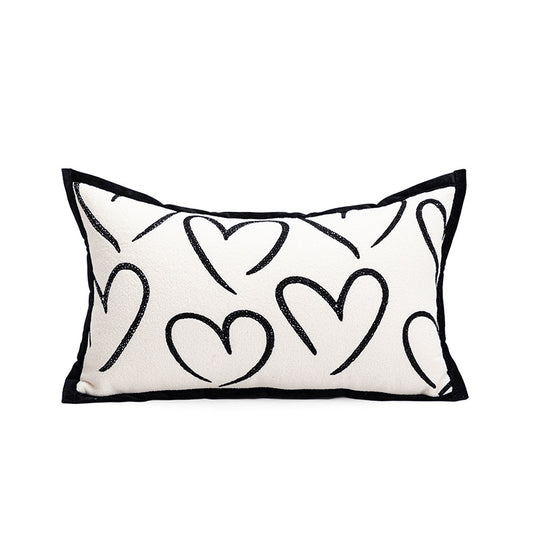 Heart Triangle Elegant Two-Piece INS-Style Jacquard Pillow Covers - Black & White Sofa Decor V888-ELOSUNG33306