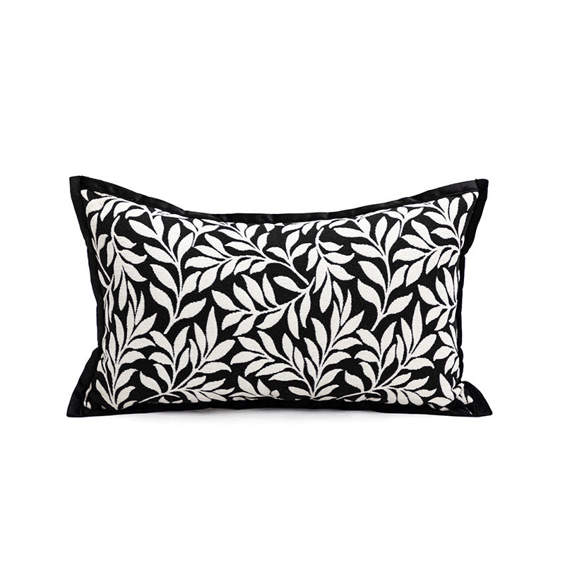 Leaves Triangle Elegant Two-Piece INS-Style Jacquard Pillow Covers - Black & White Sofa Decor V888-ELOSUNG33308